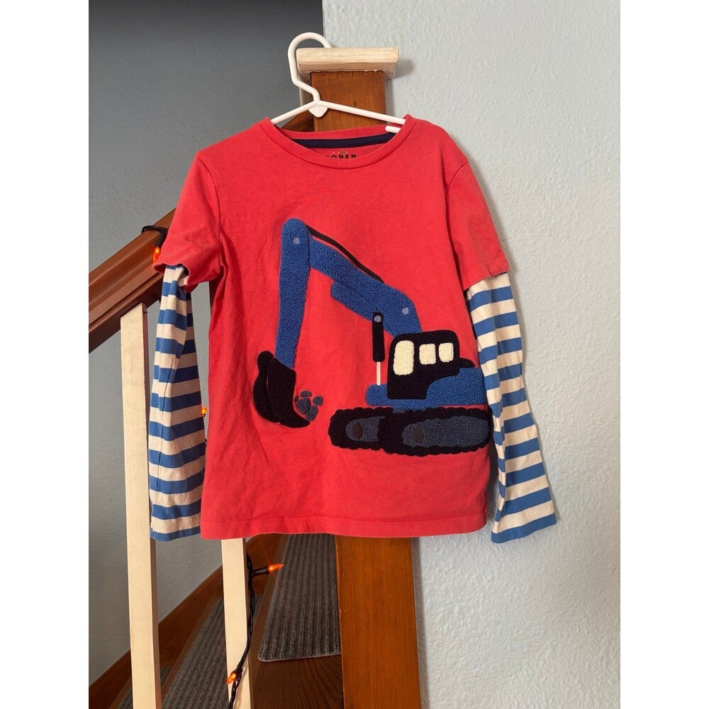 Mini Boden Excavator Digger Layered Shirt 7/8 128 fuzzy appliqué construction